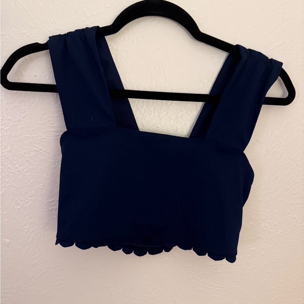 FP Movement by Free People Navy Scalloped Edge Crop Tank